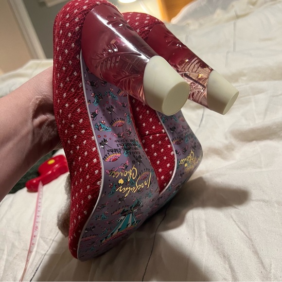 Irregular Choice Red Polka Dot Bow Pumps Retro Vintage Lucite Heel Holiday Cheer - Picture 3 of 9